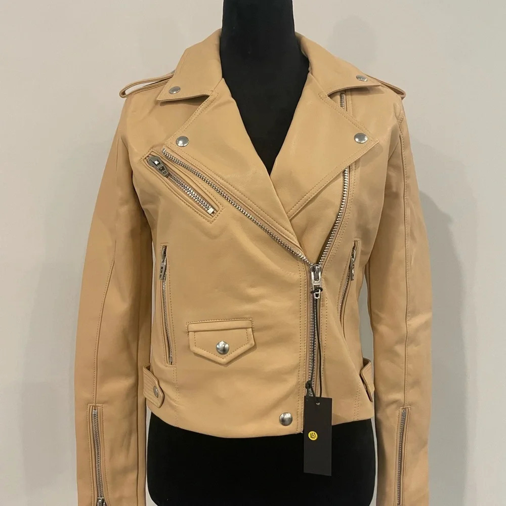 NWT Blank NYC Moto Semi-Fit Jacket In Head To Toe Tan XS - Picture 6 of 14